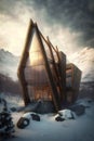 stunning futuristic wood and glass luxury eco-home in north pole generative IA Royalty Free Stock Photo