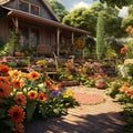 Stunning Garden with Ergonomically Designed Gardening Tools Royalty Free Stock Photo