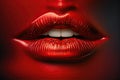stunning glossy red female lips with blurred background