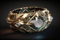 A stunning gold diamond ring with intricate carvings