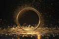 A stunning golden circular frame with sparkling particles, ideal for exclusive event invitations, luxury branding, or