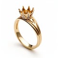 Golden Crown Ring With Diamonds - Matte Photo Style