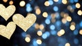 Golden Heart Bokeh Festive Overlay for Christmas, New Year, and Valentine\'s Day Design with Glitter Background
