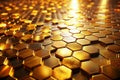 Stunning Golden Hexagonal Tiles Showcase Intricate Patterns and Dramatic Depth of Field in Architectural Detail Royalty Free Stock Photo