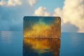 Stunning Golden Rectangular Panel Reflecting a Vibrant Sky A Study in Contrasting Hues and Light Royalty Free Stock Photo