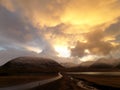 Stunning Golden Sunset Sky View on the way to Mount Kirkjufell, Iceland