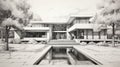 Stunning Graphite Realism: Modern House With Pool