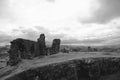 Stunning grayscale image of the Dinas Bran medieval castle located in Llangollen, Wales