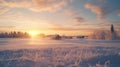 Charming Winter Sunset: Scenic Images Of Rural Finland In 32k Uhd Royalty Free Stock Photo