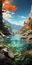 Retrovirus Camping Poster: Scenic View Of Reef In Water And Mountain Painting