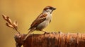 Stunning Hd Image Of House Sparrow Perched On Brown Stem Royalty Free Stock Photo