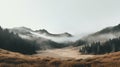 Serene Foothills: Minimalist Landscape Photography With Mountains And Fog