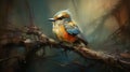 Charming Bird Sitting On Tree Branch - Zbrush Style Digital Art