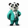 Anthropomorphic Panda In Stylish Blue Suit: Inventive Character Design
