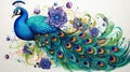 Whimsical Peacock Artwork With Detailed Designs And Flowing Forms