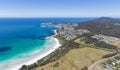 drone view of Bicheno on the east coast of Tasmania, Australia on a sunny day. Royalty Free Stock Photo
