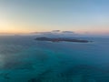 Stunning high angle panoramic aerial drone view of Isla de Lobos, a small uninhabited island near Fuerteventura Royalty Free Stock Photo