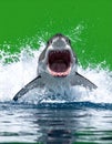 Powerful Great White Shark Breaching with Open Jaws Royalty Free Stock Photo