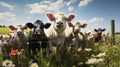 Peaceful Harmony: Farm Animals Grazing in a Lush Meadow Royalty Free Stock Photo