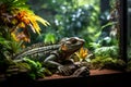 Exotic Iguana in Lush Tropical Enclosure Royalty Free Stock Photo