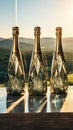 Luxurious Golden Champagne Bottles on Marble Countertop with Vineyard View