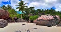 Stunning high resolution beach panorama taken on the paradise islands Seychelles