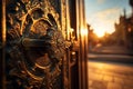 Intricate Doorway: Exquisite Carvings & Ornate Handle Royalty Free Stock Photo