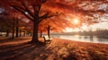 Autumn Allure: Multicolored Leaves and Trees Showcasing Nature\'s Vibrant Palette in a Park. Generative Ai