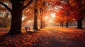 Autumn Allure: Multicolored Leaves and Trees Showcasing Nature\'s Vibrant Palette in a Park. Generative Ai