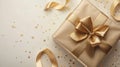 Golden Gift Box for Festive Occasions - Horizontal Digital Banner with Copy Space for Christmas, Birthday, and Holidays