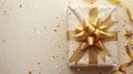 Golden Gift Box for Festive Occasions - Horizontal Digital Banner with Copy Space for Christmas, Birthday, and Holidays