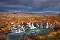 Hraunfossar waterfalls in autumn colors