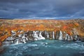 Hraunfossar waterfalls in autumn colors