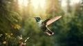 Stunning Hummingbird In Flight: Anamorphic Lens Flare Forest Stock Photo