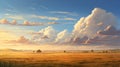 Golden Hour Prairie Painting With Hyper Realistic Details