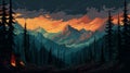 Hyper-detailed Illustration Of Autumn Sunset In Montane Forest