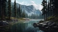 Scenic Lake In The Mountains: A Hyperrealistic Art Painting