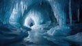 Mystical Ice Cave Interior with Frozen Formations and Winter Wonderland Royalty Free Stock Photo