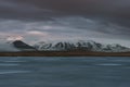 Stunning Iceland landscape photography. camping at a frozen lake. Moody clouds are coming over while the sun was just setting