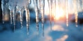 Stunning Icicle CloseUp Winter Sunset Backdrop Royalty Free Stock Photo