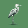 Detailed White Heron Illustration On Green Background Royalty Free Stock Photo