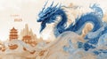 A stunning illustration of a blue dragon celebrating the year 2025 Royalty Free Stock Photo