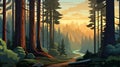 Lofi Redwood National And State Parks Landscape: Vintage Forest Scenic Illustration