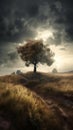 Majestic Solitude - A Lone Tree in a Stormy Field