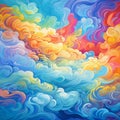 Vibrant Rainbow Swirls Dancing in the Blue Sky Royalty Free Stock Photo