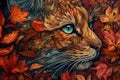 Stunning illustration of a cat with floral ornaments. Multicolored surreal elements. Generative AI. Royalty Free Stock Photo