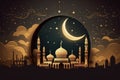 Golden Mosque Vector Art, with crescent moon Background for Eid Mubarak created with AI Generative Tool.