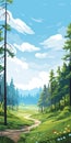 Evergreen Forest: A Vibrant Cartoon Illustration Of Nature