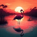 Graceful Flamingo at Sunset