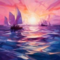 Vibrant Post-impressionism: Sailing Boats On The Ocean